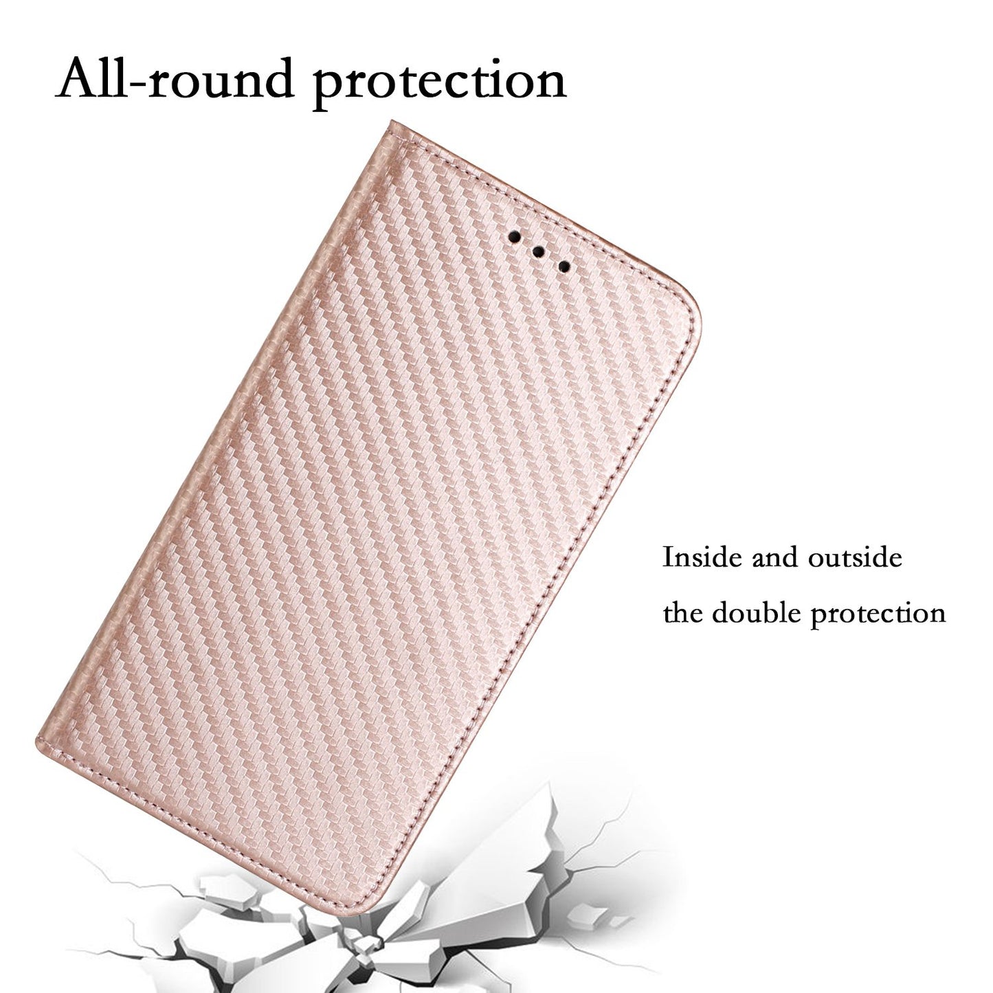 For Samsung Galaxy S24 Case Carbon Fiber Texture Wallet Stand Leather Cover - Rose Gold
