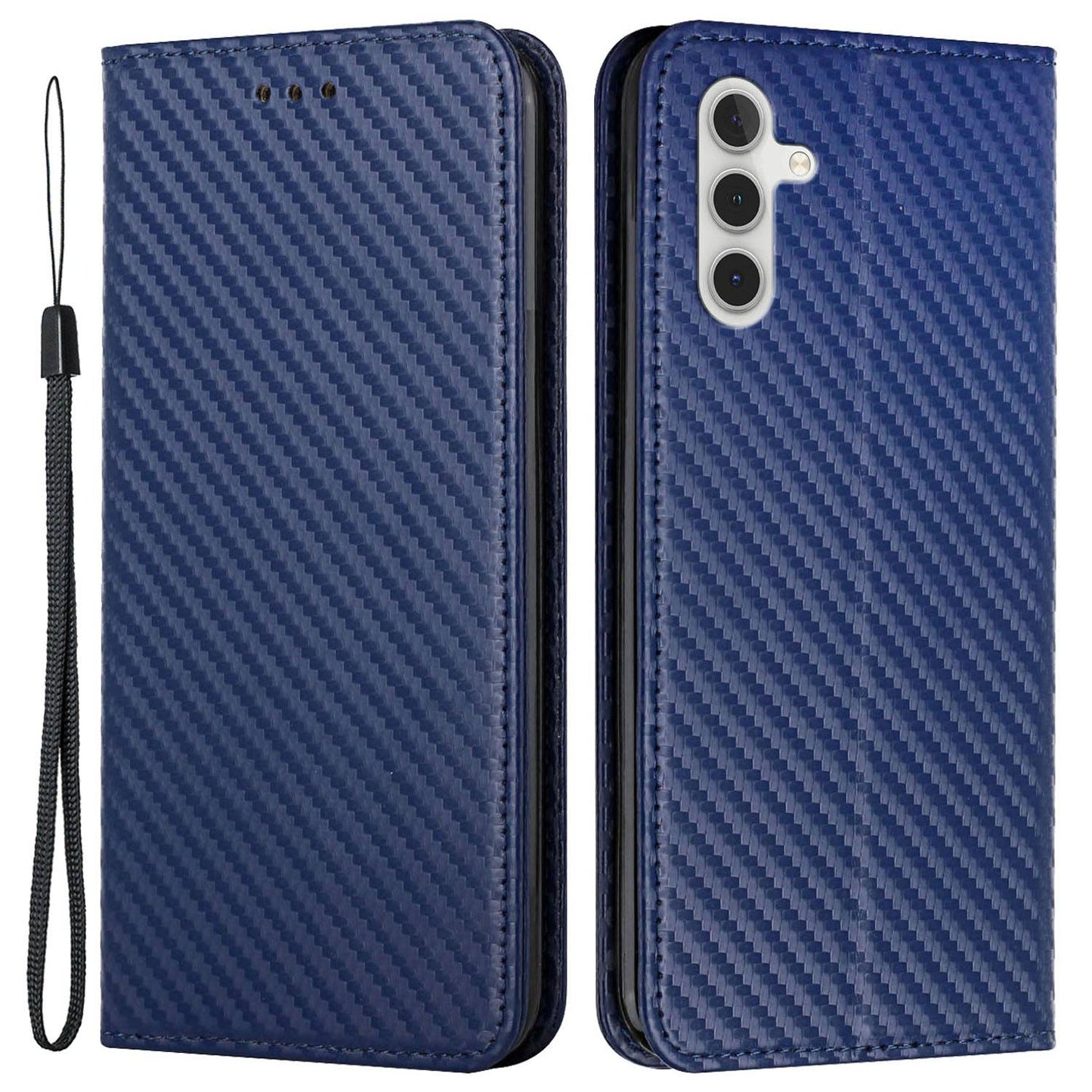 For Samsung Galaxy S24 Case Carbon Fiber Texture Wallet Stand Leather Cover - Blue