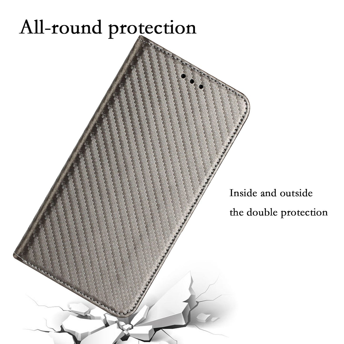 For Samsung Galaxy S24 Case Carbon Fiber Texture Wallet Stand Leather Cover - Grey