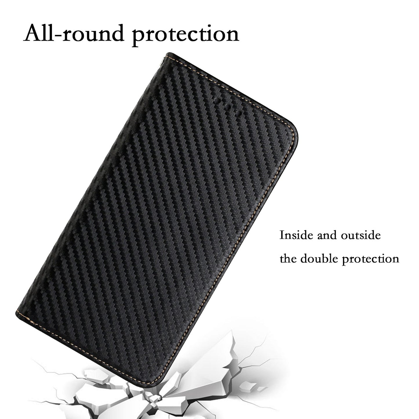 For Samsung Galaxy S24 Ultra Case Carbon Fiber Texture Wallet Stand Cover - Black