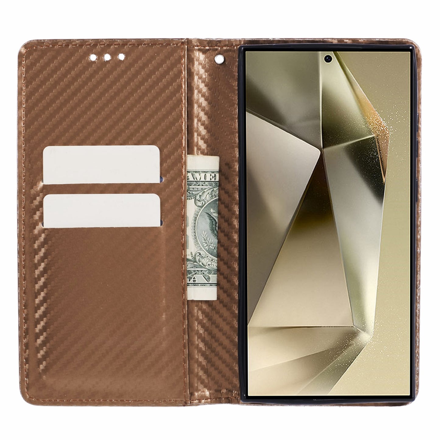For Samsung Galaxy S24 Ultra Case Carbon Fiber Texture Wallet Stand Cover - Brown