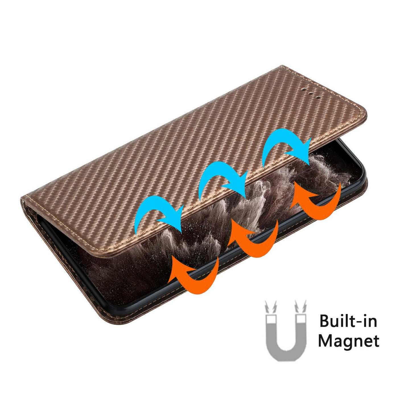 For Samsung Galaxy S24 Ultra Case Carbon Fiber Texture Wallet Stand Cover - Brown