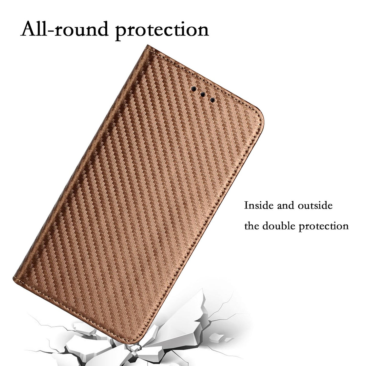 For Samsung Galaxy S24 Ultra Case Carbon Fiber Texture Wallet Stand Cover - Brown