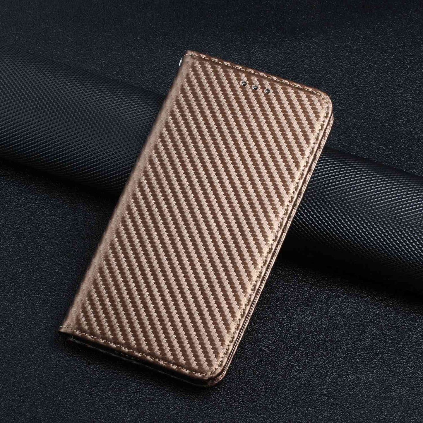 For Samsung Galaxy S24 Ultra Case Carbon Fiber Texture Wallet Stand Cover - Brown
