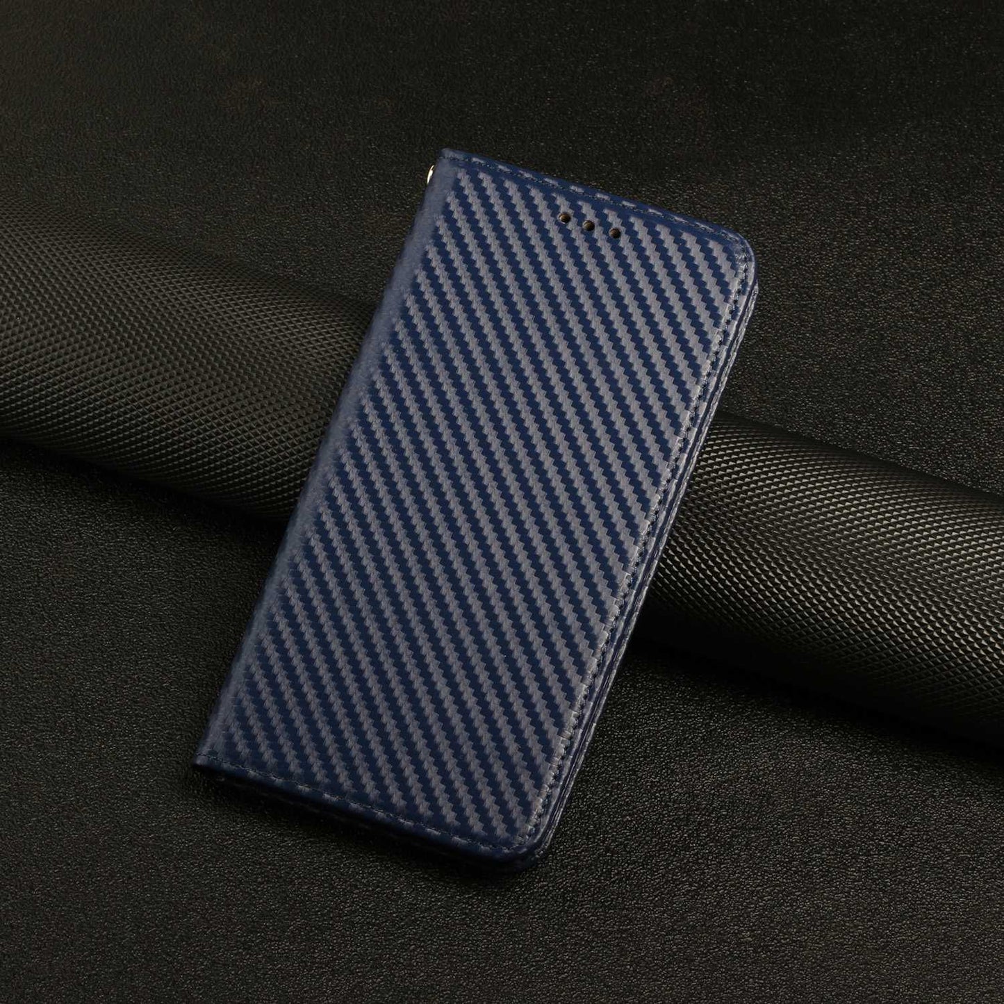 For Samsung Galaxy S24 Ultra Case Carbon Fiber Texture Wallet Stand Cover - Blue