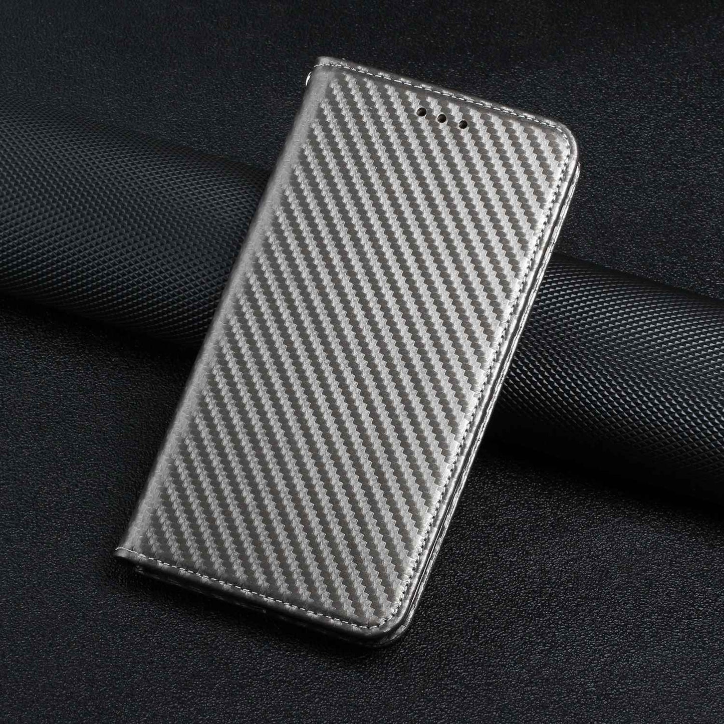 For Samsung Galaxy S24 Ultra Case Carbon Fiber Texture Wallet Stand Cover - Grey