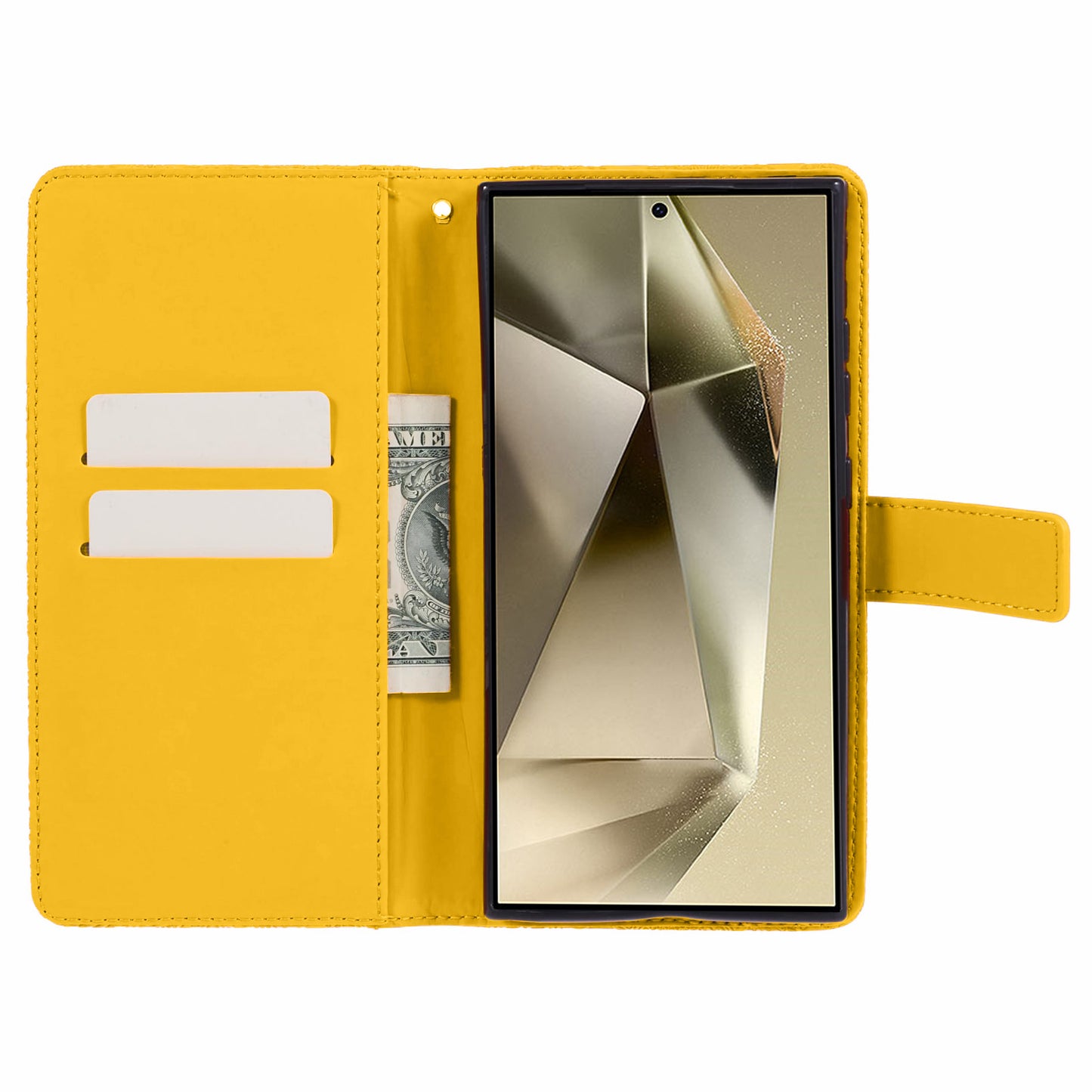 For Samsung Galaxy S24 Ultra Case Wallet Imprinted Flower Phone Cover - Yellow