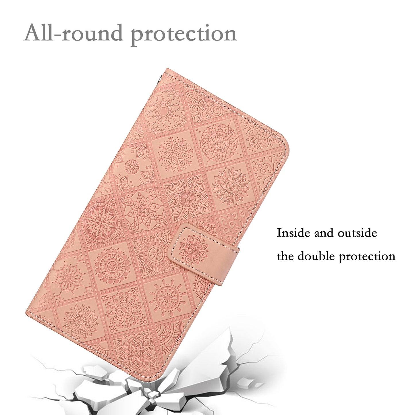 For Samsung Galaxy S24+ Case PU Leather Wallet Imprinted Phone Cover - Pink