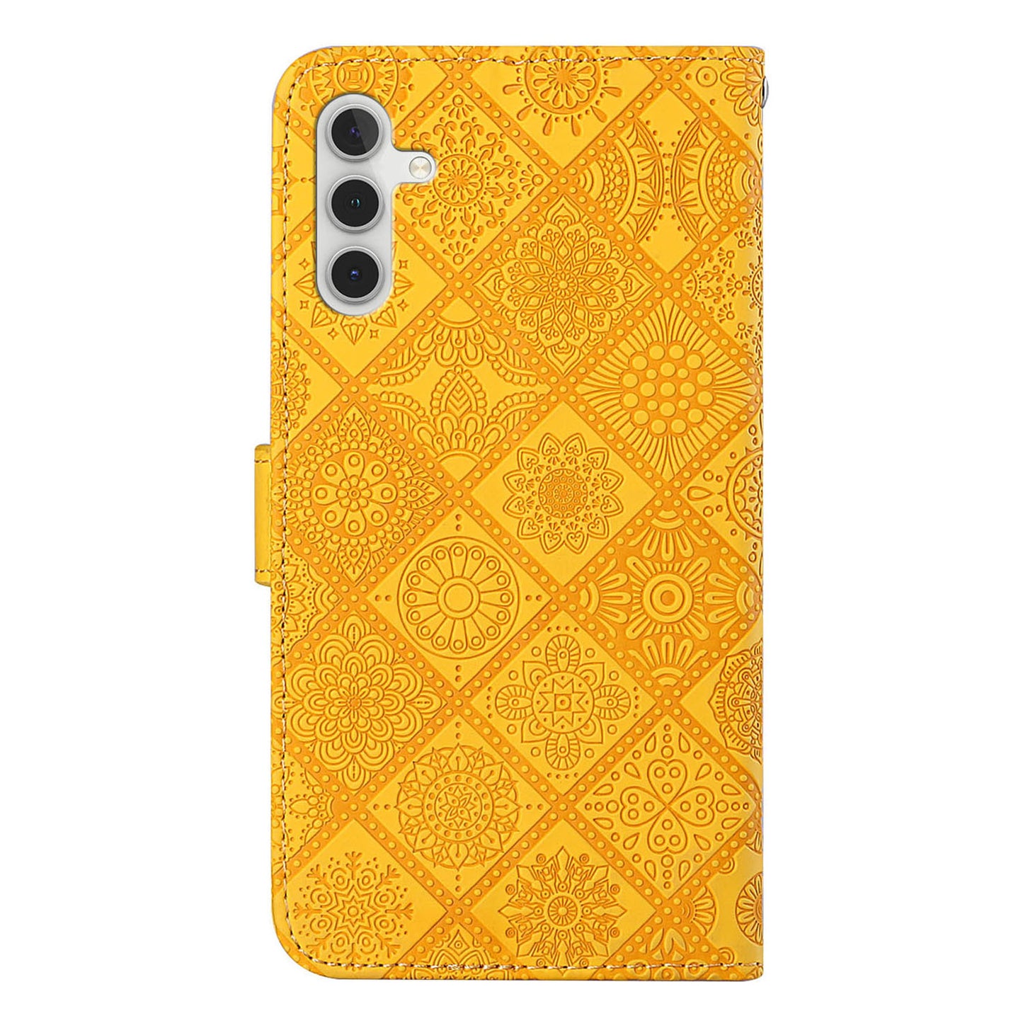 For Samsung Galaxy S24+ Case PU Leather Wallet Imprinted Phone Cover - Yellow