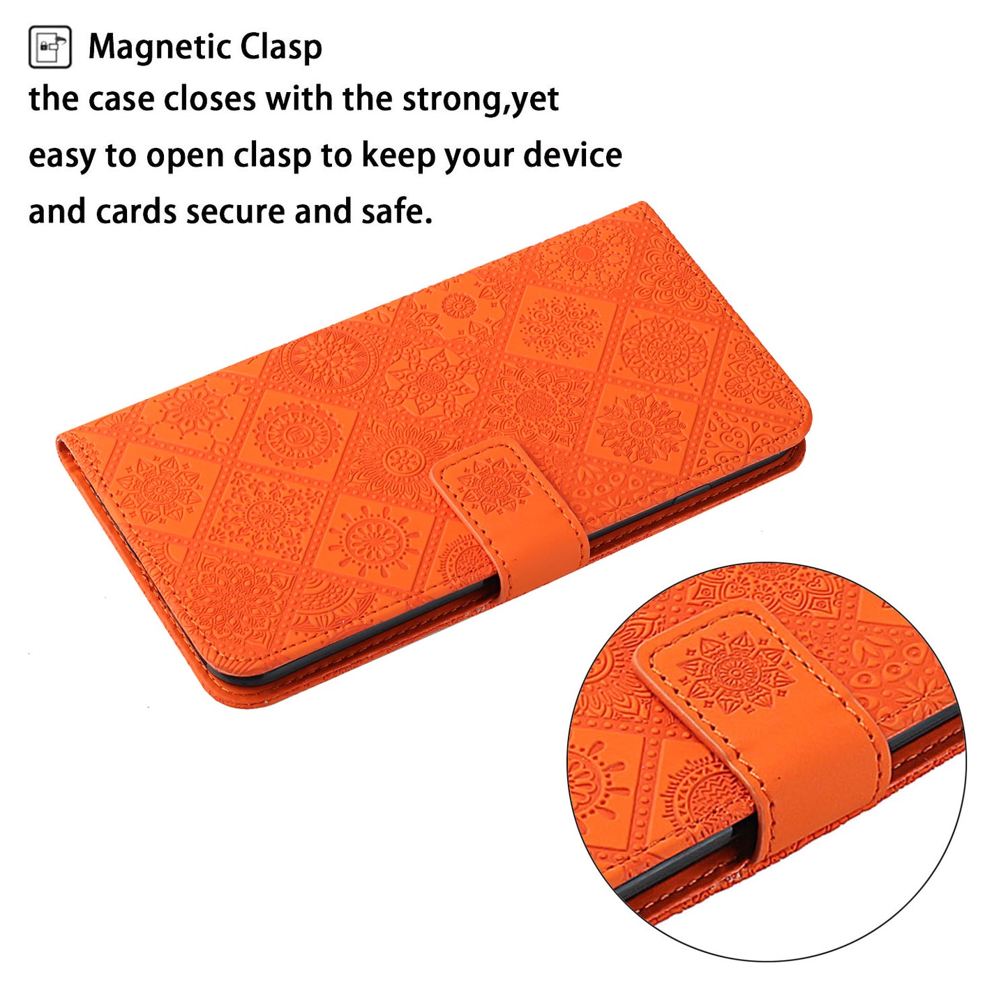 For Samsung Galaxy S24+ Case PU Leather Wallet Imprinted Phone Cover - Orange