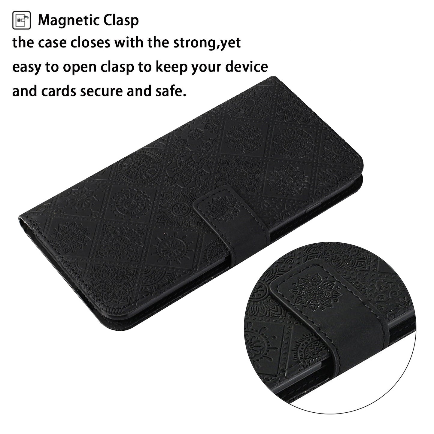 For Samsung Galaxy S24 Case Wallet Imprinted Flower Leather Cover - Black