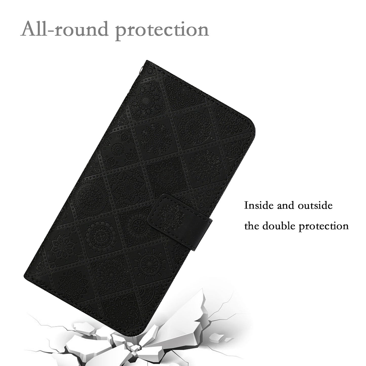 For Samsung Galaxy S24 Case Wallet Imprinted Flower Leather Cover - Black