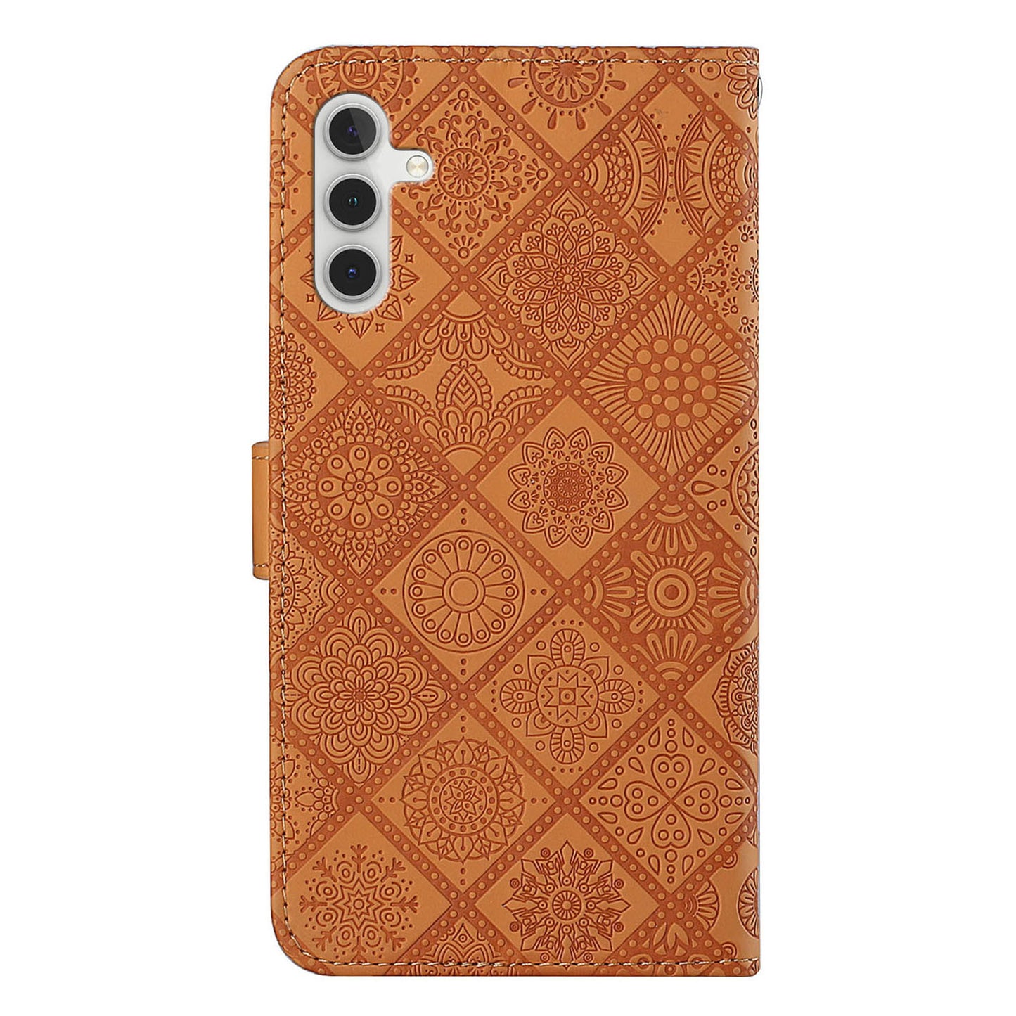 For Samsung Galaxy S24 Case Wallet Imprinted Flower Leather Cover - Brown