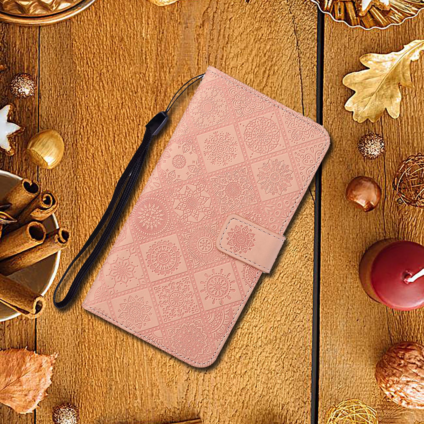 For Samsung Galaxy S24 Case Wallet Imprinted Flower Leather Cover - Pink