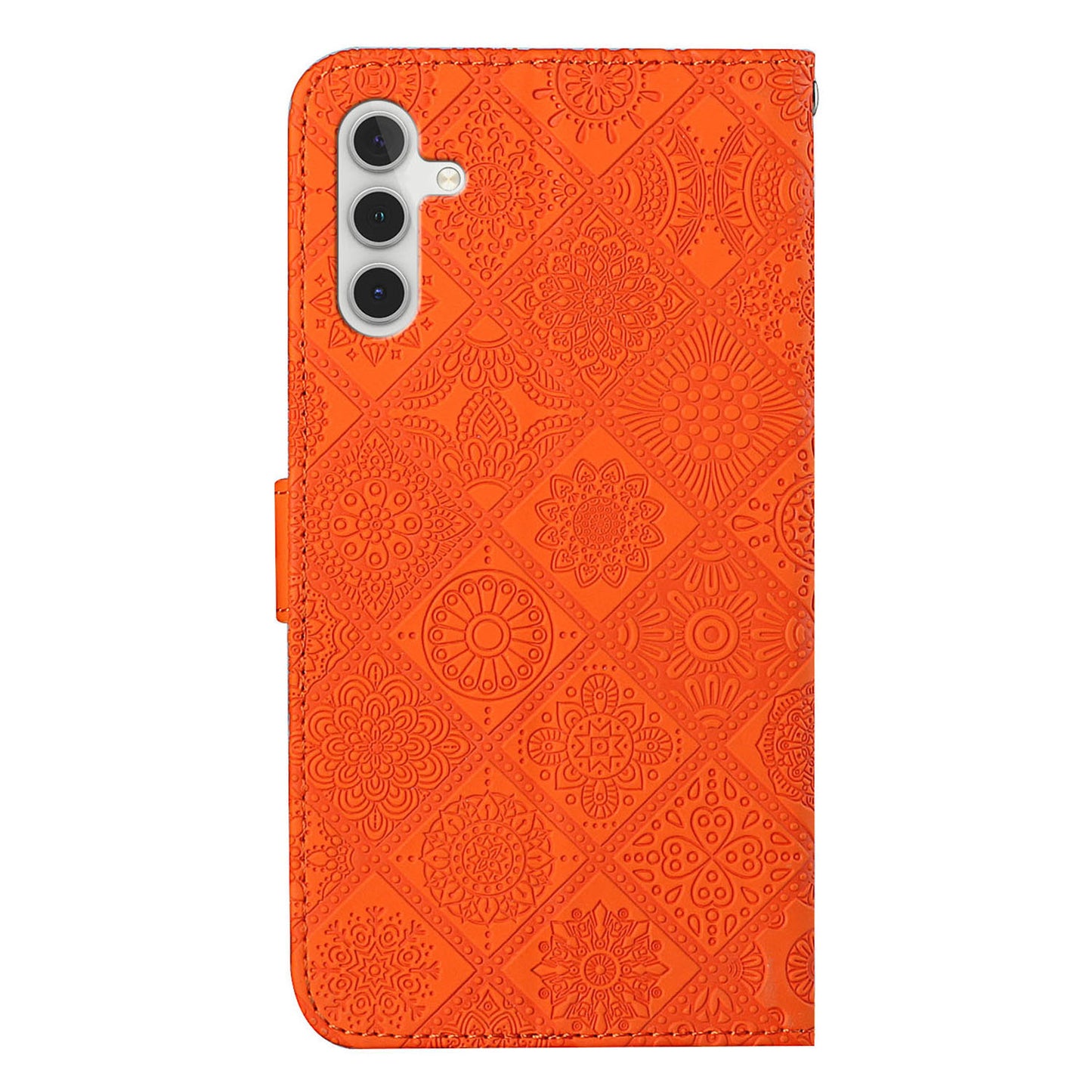 For Samsung Galaxy S24 Case Wallet Imprinted Flower Leather Cover - Orange