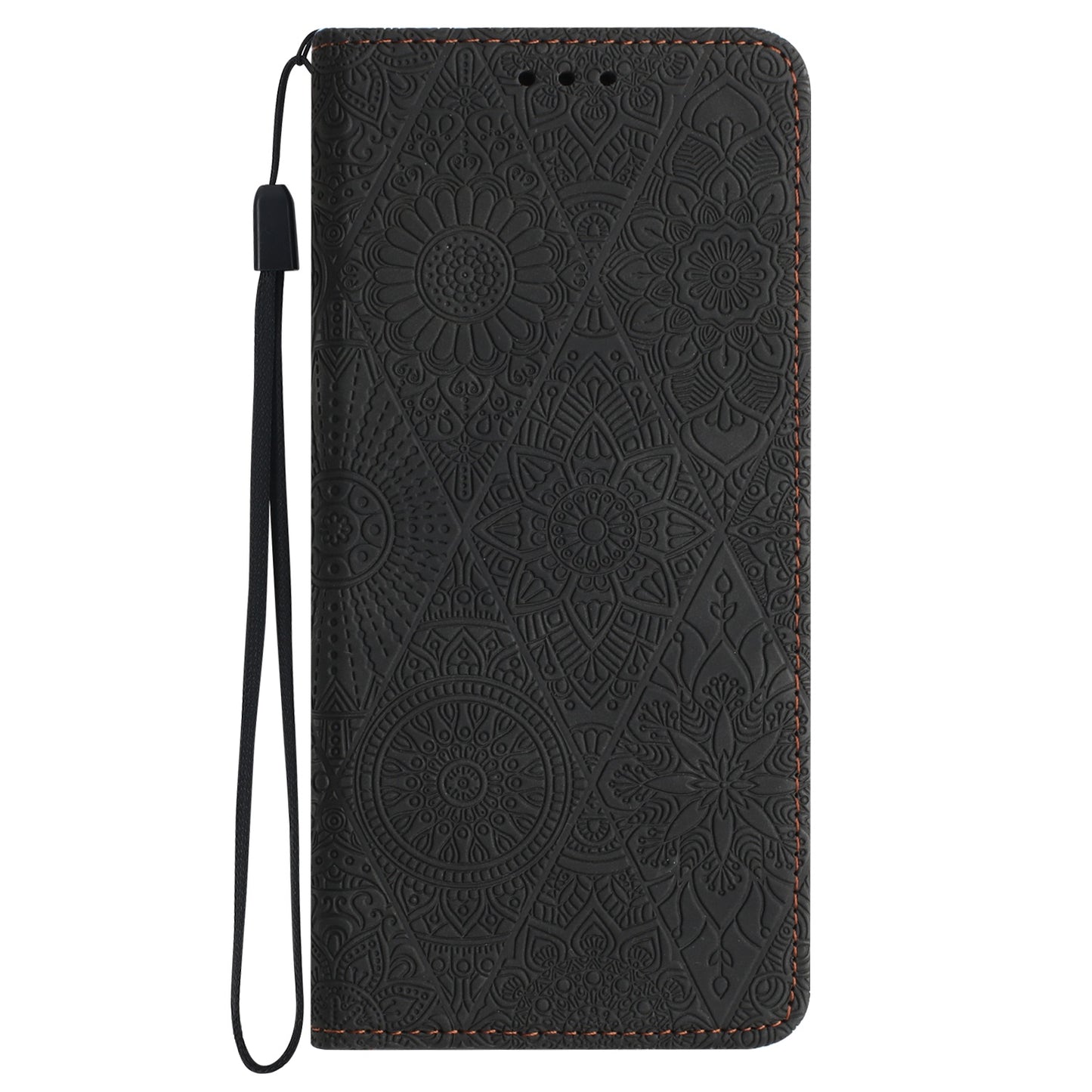 For Samsung Galaxy S24 Ultra Case Imprinted Flower Wallet Phone Cover - Black