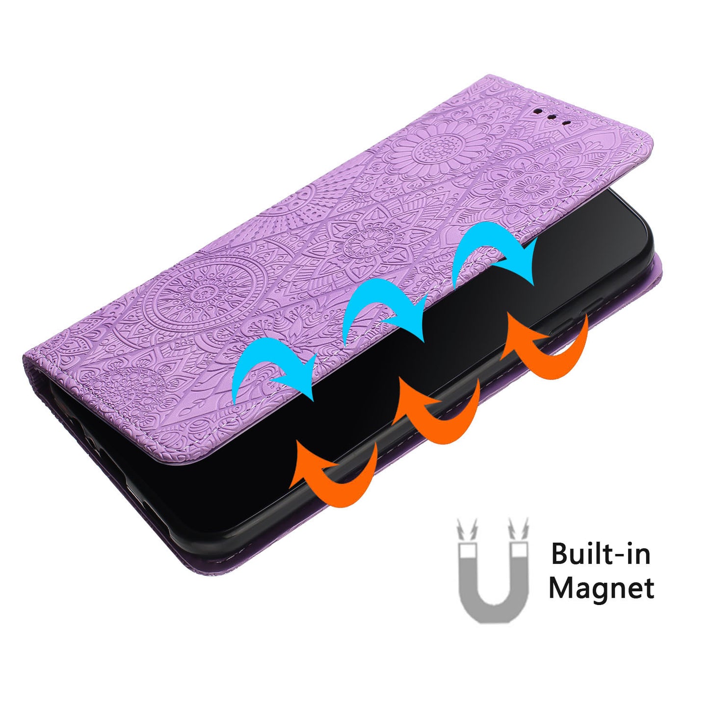 For Samsung Galaxy S24 Ultra Case Imprinted Flower Wallet Phone Cover - Purple