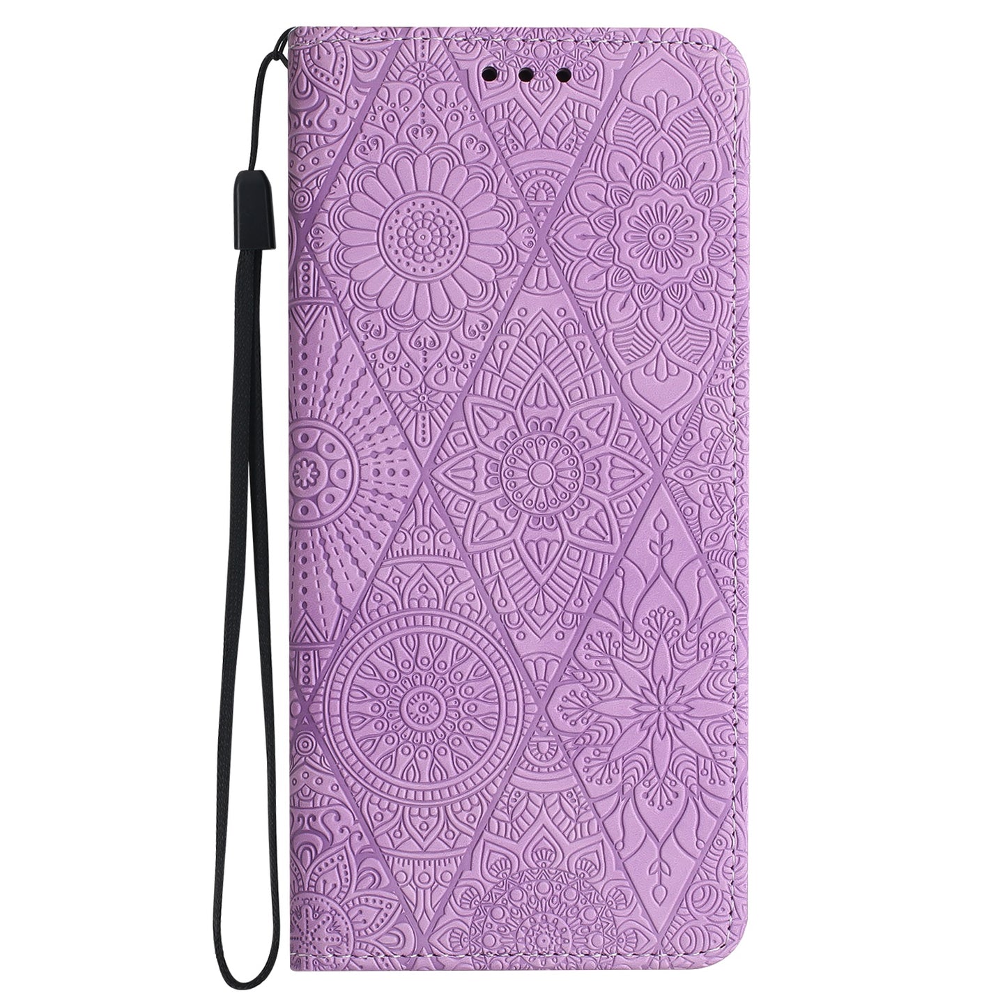 For Samsung Galaxy S24 Ultra Case Imprinted Flower Wallet Phone Cover - Purple