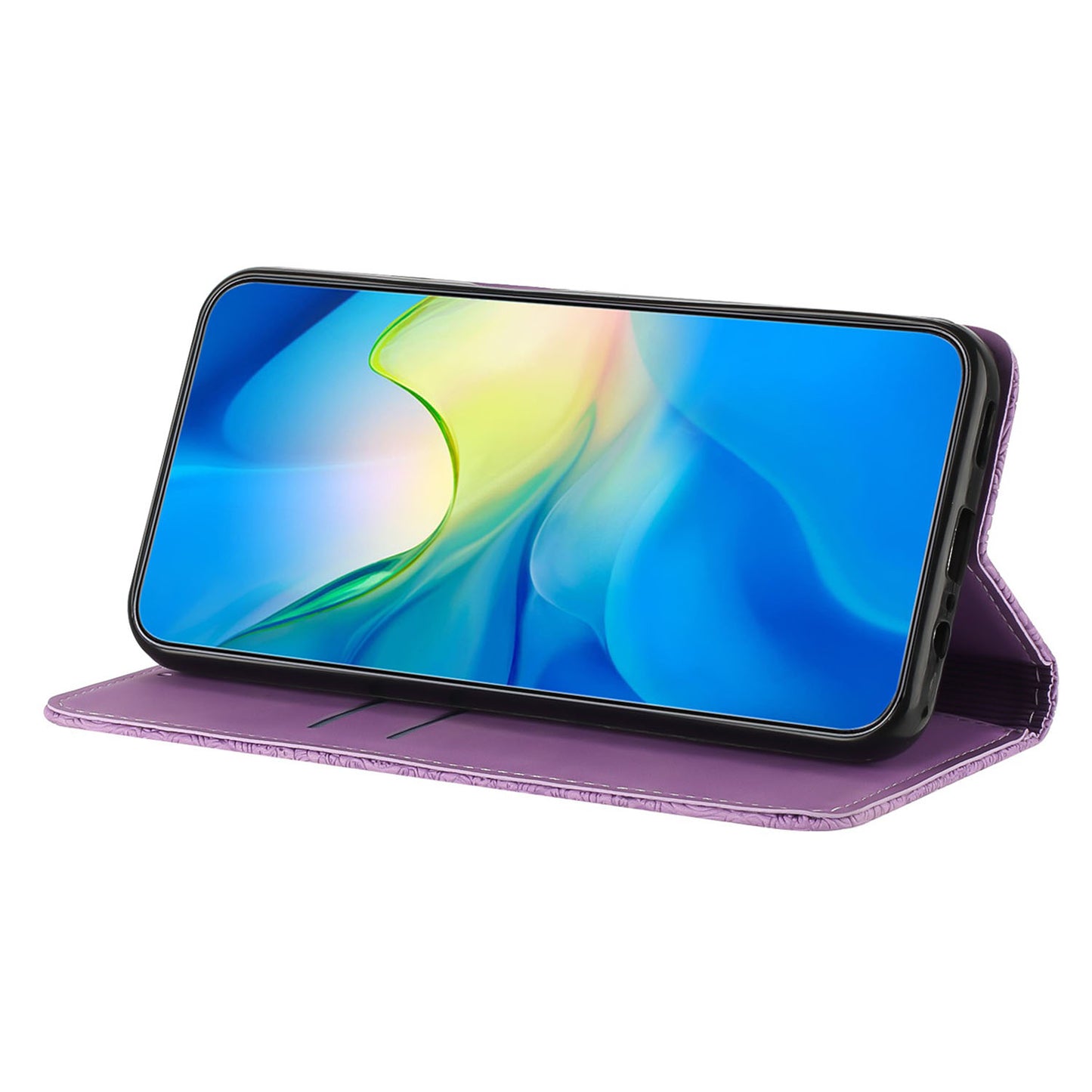 For Samsung Galaxy S24 Leather Case Wallet Stand Imprinted Phone Cover - Purple