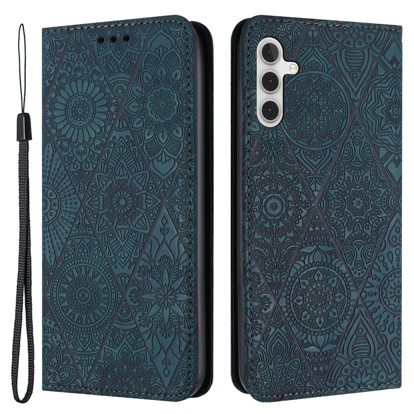For Samsung Galaxy S24 Leather Case Wallet Stand Imprinted Phone Cover - Blue