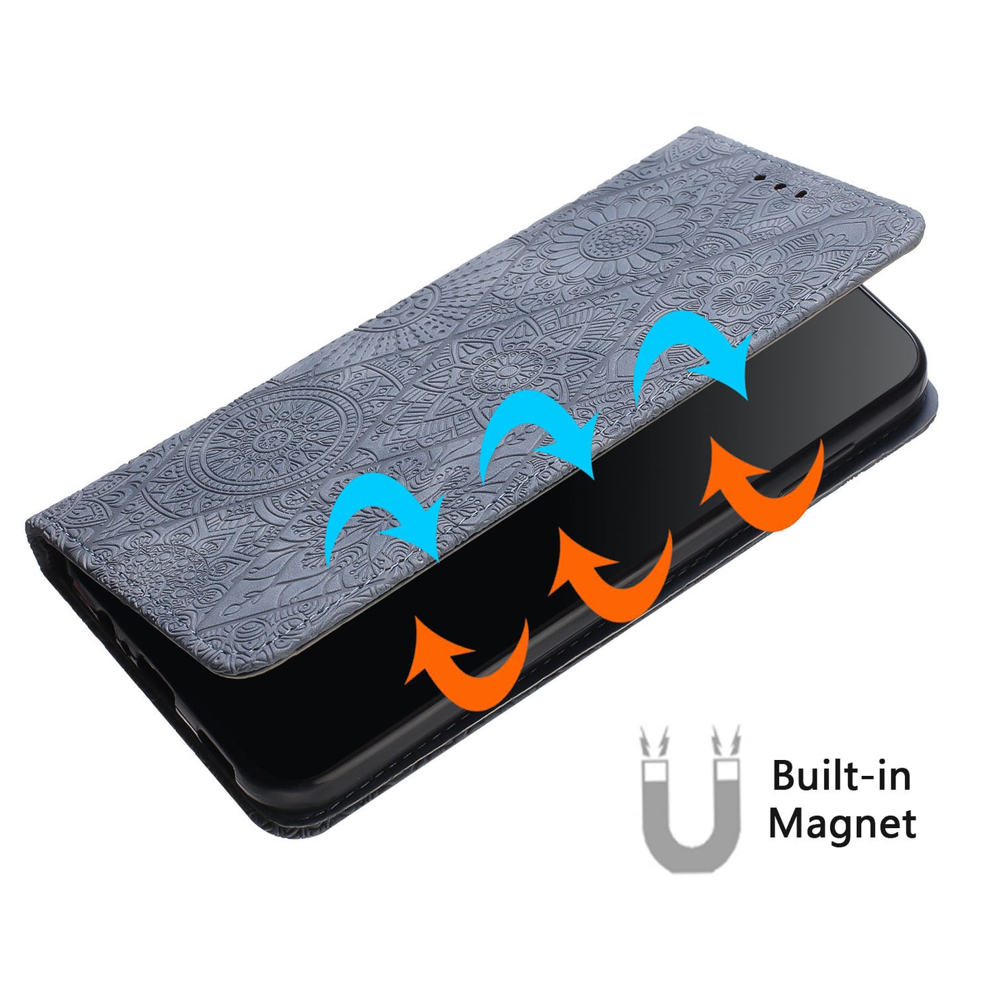 For Samsung Galaxy S24 Leather Case Wallet Stand Imprinted Phone Cover - Grey