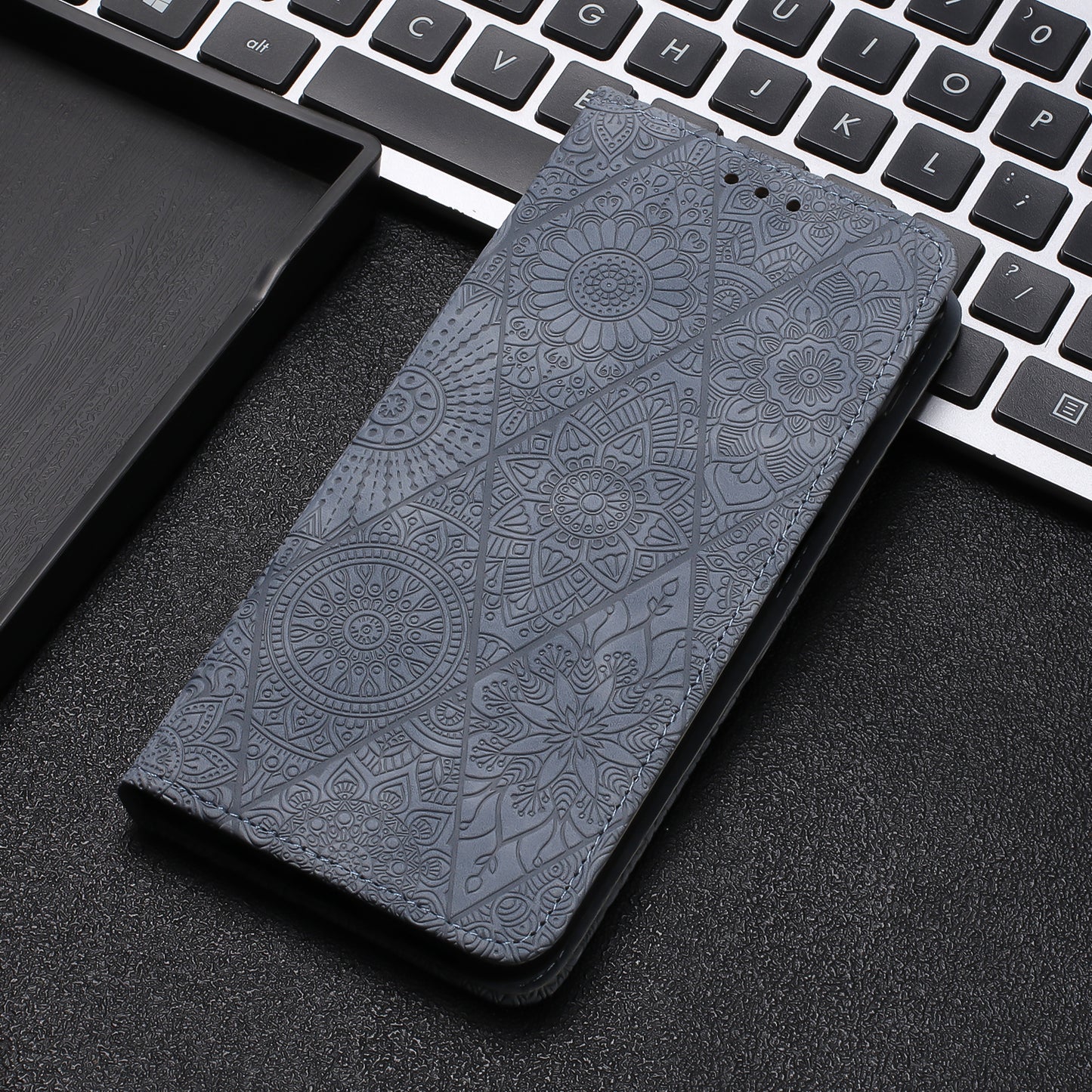 For Samsung Galaxy S24 Leather Case Wallet Stand Imprinted Phone Cover - Grey