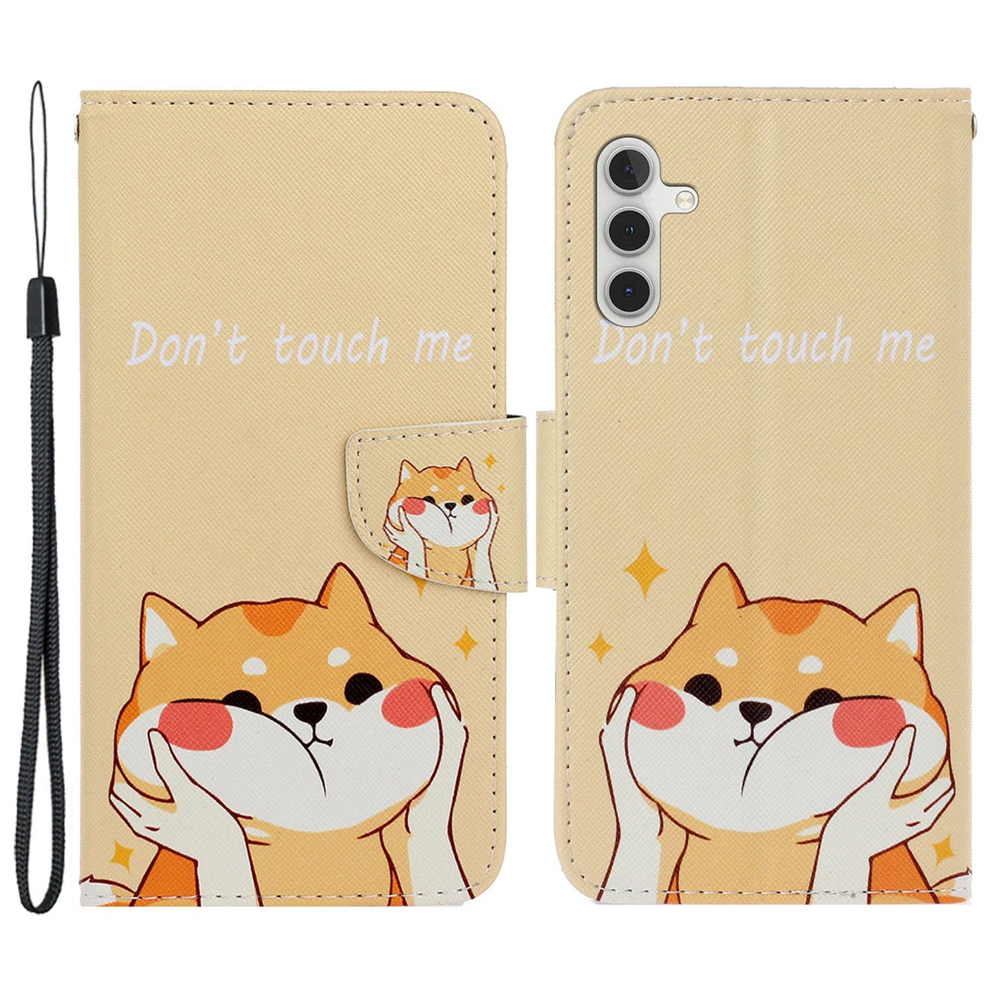 For Samsung Galaxy S24+ Case PU Leather Cross Texture Pattern Printing Phone Cover with Wrist Strap - Akita Dog