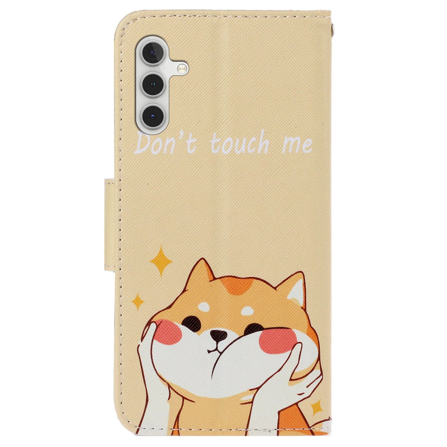 For Samsung Galaxy S24+ Case PU Leather Cross Texture Pattern Printing Phone Cover with Wrist Strap - Akita Dog