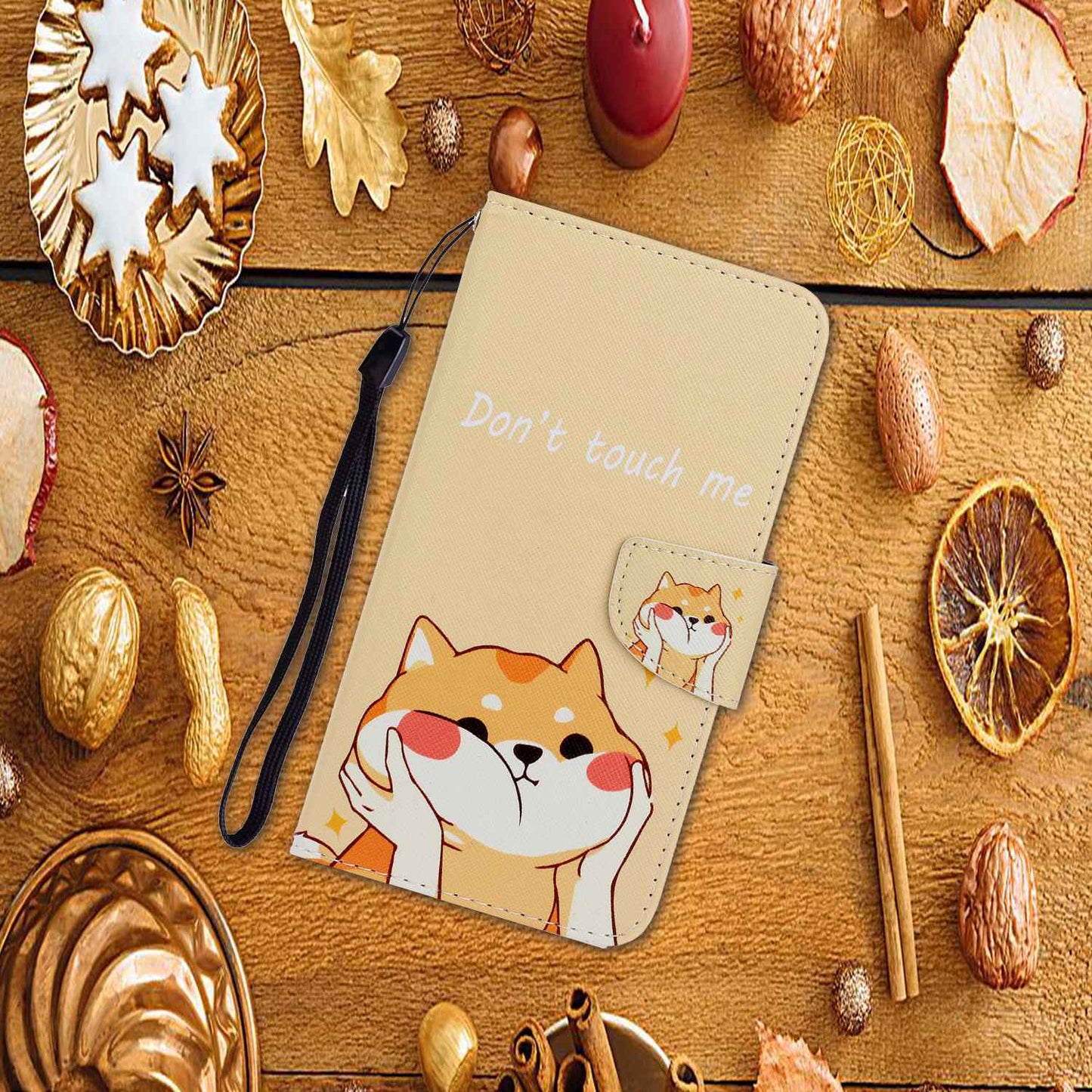 For Samsung Galaxy S24+ Case PU Leather Cross Texture Pattern Printing Phone Cover with Wrist Strap - Akita Dog