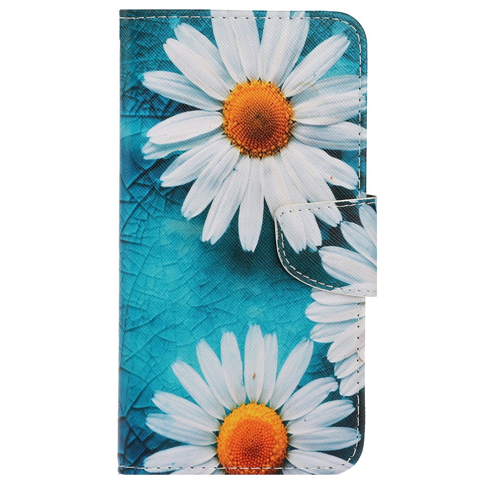 For Samsung Galaxy S24+ Case PU Leather Cross Texture Pattern Printing Phone Cover with Wrist Strap - Chrysanthemum