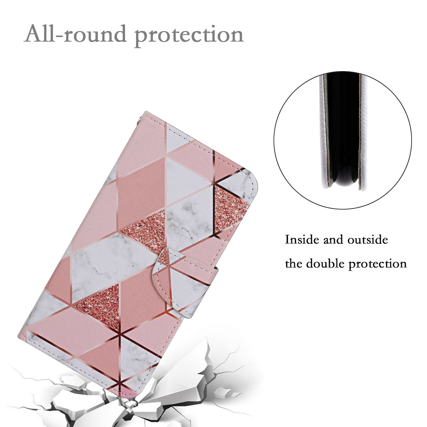 For Samsung Galaxy S24+ Case PU Leather Cross Texture Pattern Printing Phone Cover with Wrist Strap - Marble Pattern