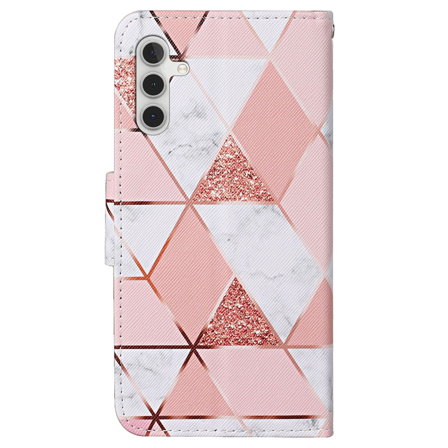 For Samsung Galaxy S24+ Case PU Leather Cross Texture Pattern Printing Phone Cover with Wrist Strap - Marble Pattern