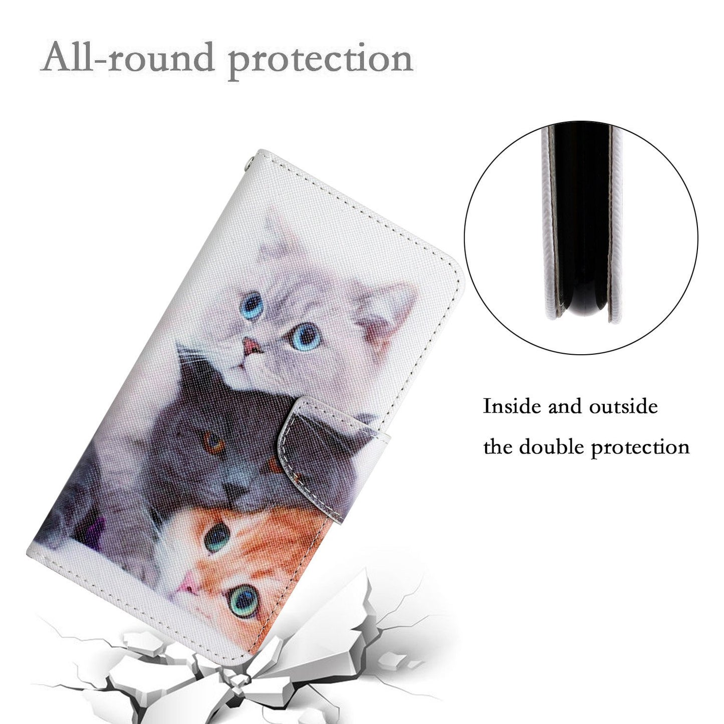 For Samsung Galaxy S24+ Case PU Leather Cross Texture Pattern Printing Phone Cover with Wrist Strap - Three Cats