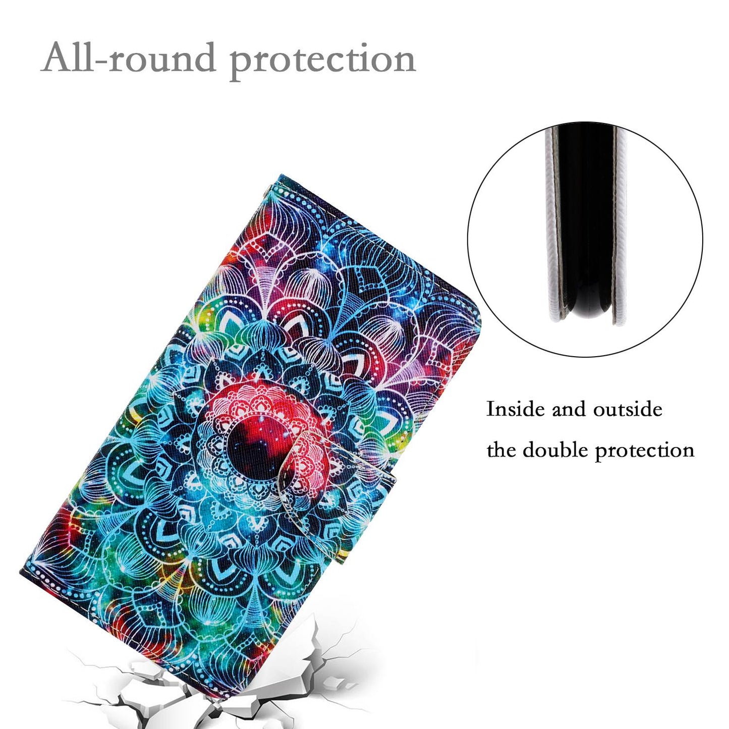 For Samsung Galaxy S24+ Case PU Leather Cross Texture Pattern Printing Phone Cover with Wrist Strap - Mandala