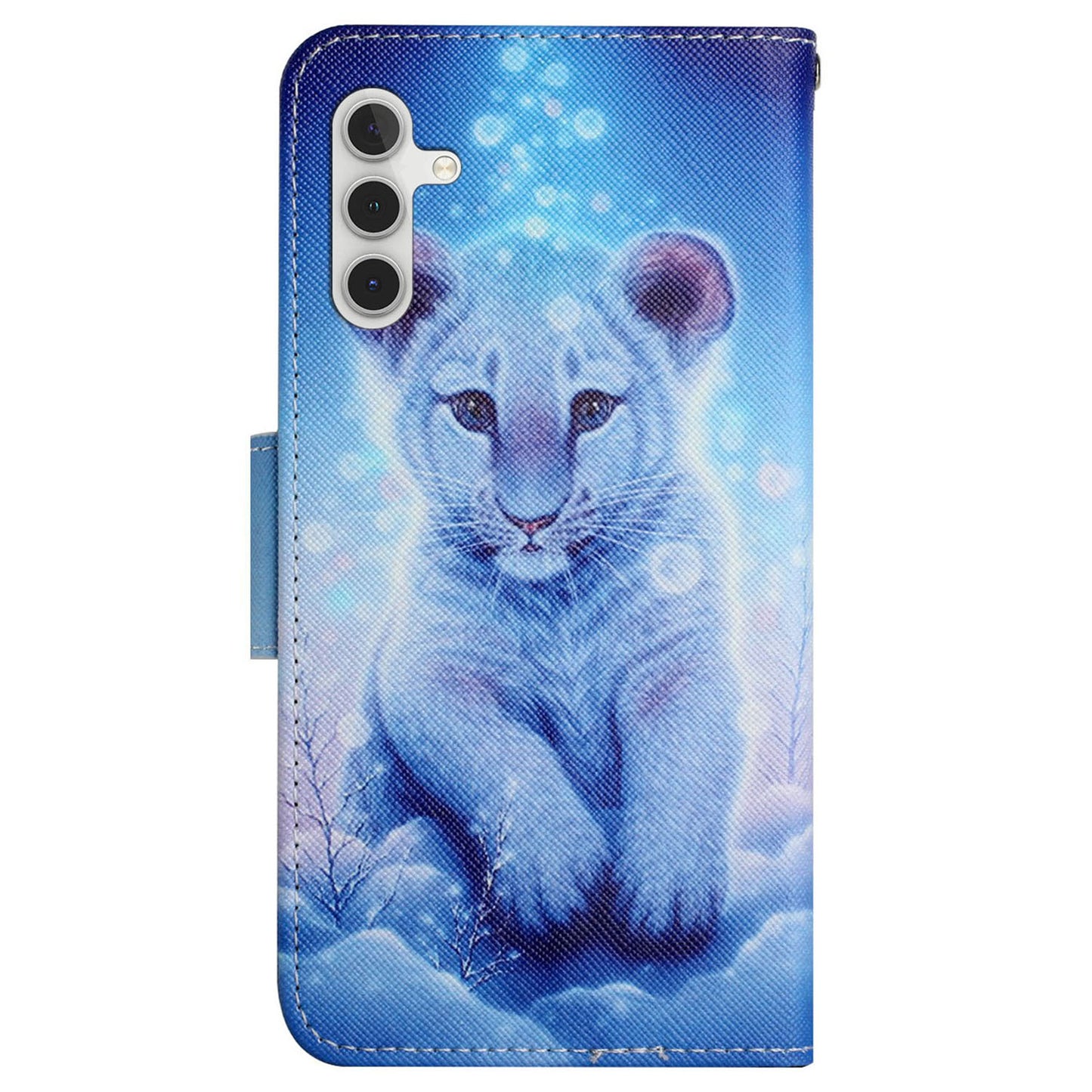 For Samsung Galaxy S24+ Case PU Leather Cross Texture Pattern Printing Phone Cover with Wrist Strap - Leopard