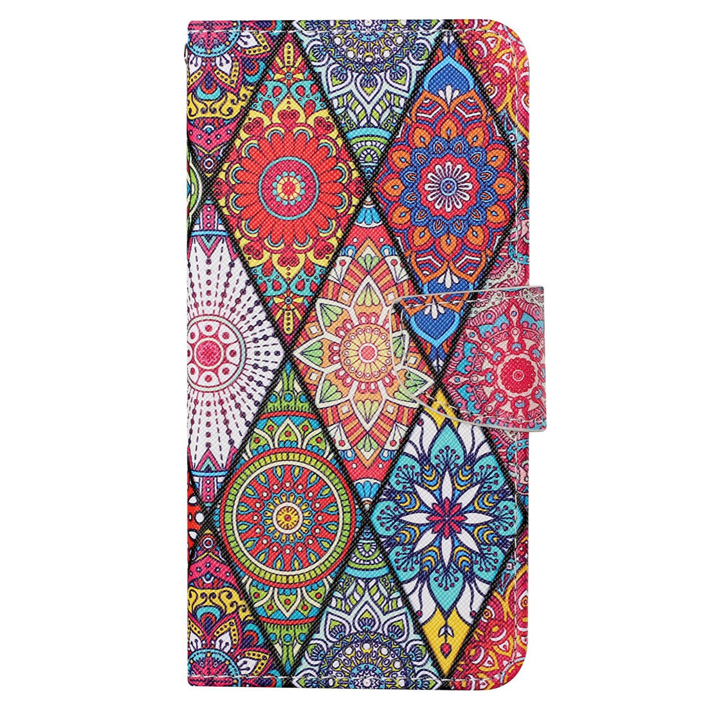 For Samsung Galaxy S24+ Case PU Leather Cross Texture Pattern Printing Phone Cover with Wrist Strap - Rhombus / Totem