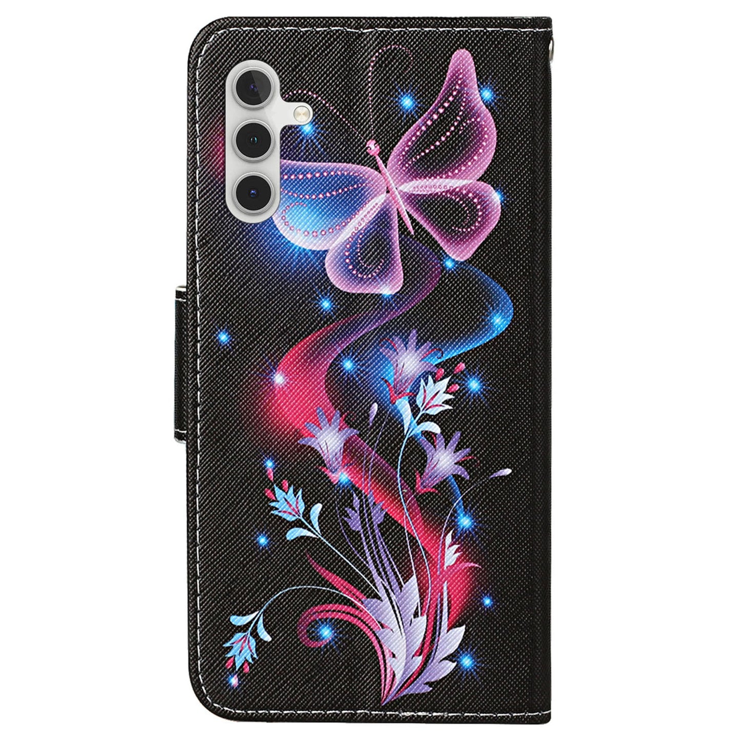 For Samsung Galaxy S24 Case PU Leather Pattern Printing Wallet Stand Phone Cover - Fluorescent Butterflies