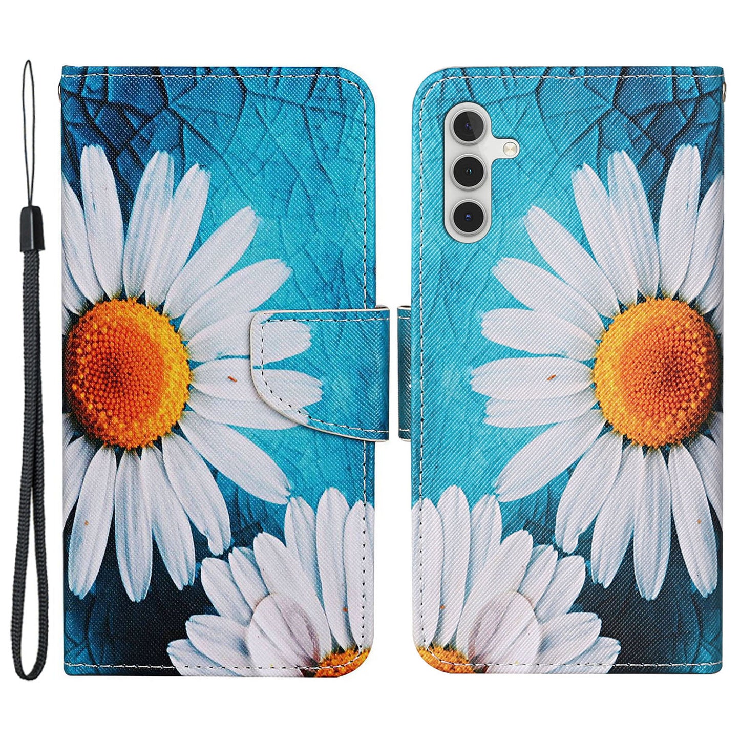 For Samsung Galaxy S24 Case PU Leather Pattern Printing Wallet Stand Phone Cover - Large Chrysanthemum