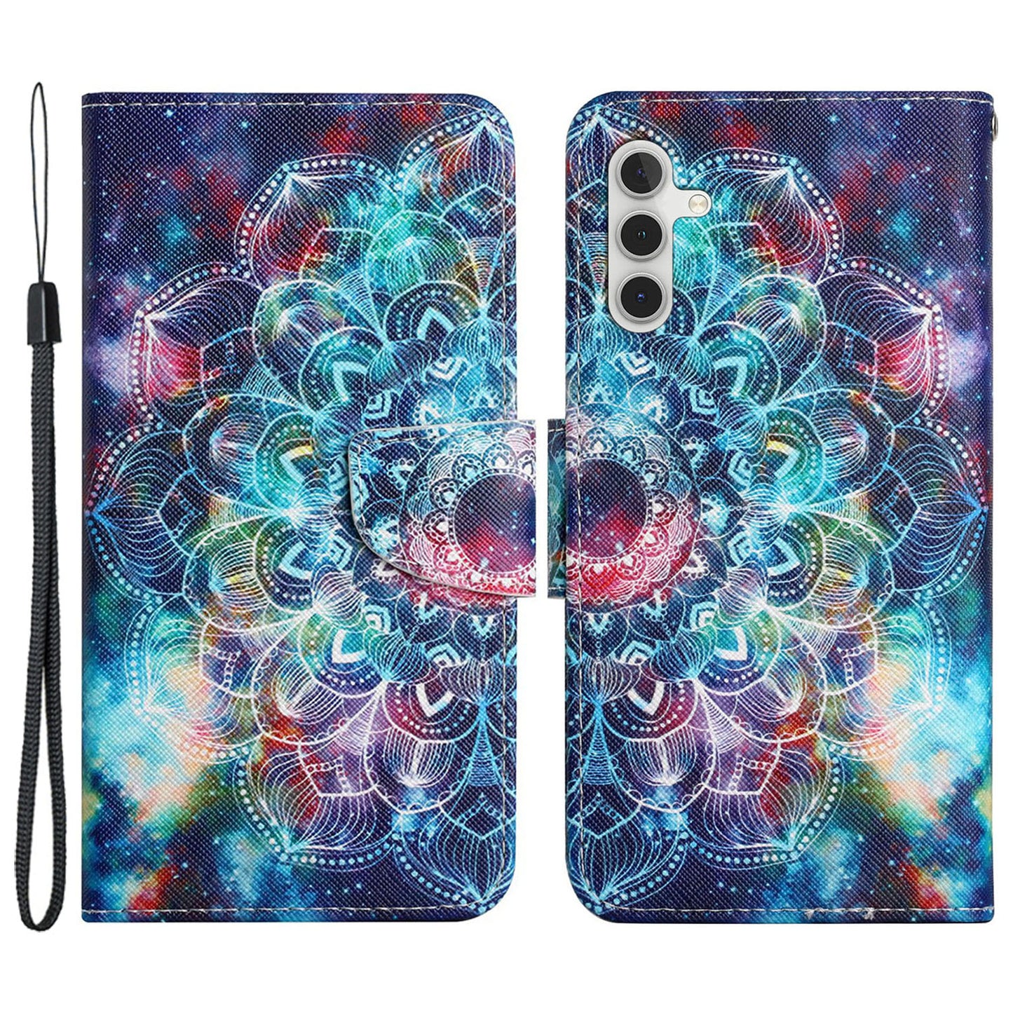 For Samsung Galaxy S24 Case PU Leather Pattern Printing Wallet Stand Phone Cover - Starry Sky / Mandala
