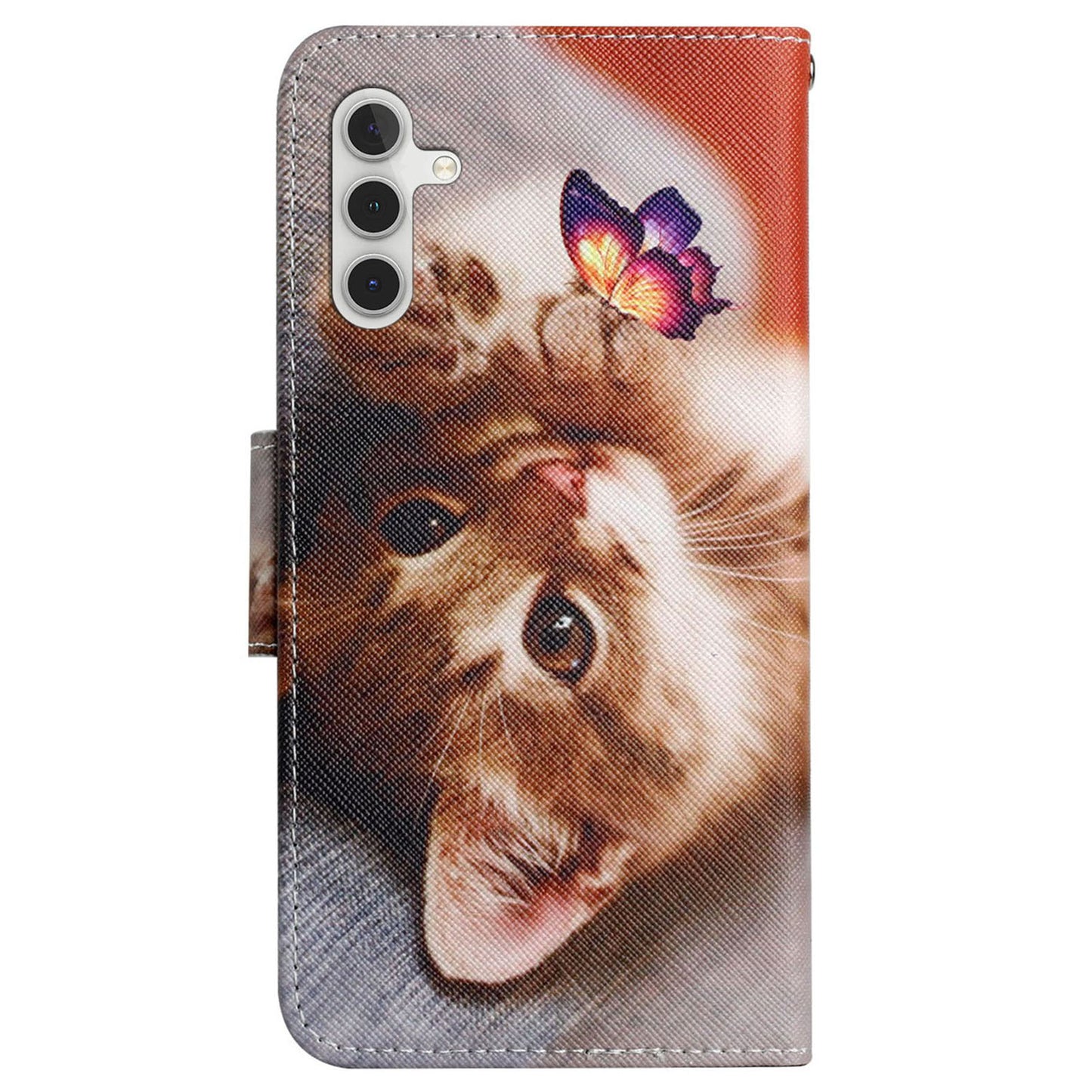 For Samsung Galaxy S24 Case PU Leather Pattern Printing Wallet Stand Phone Cover - Butterfly / Cat