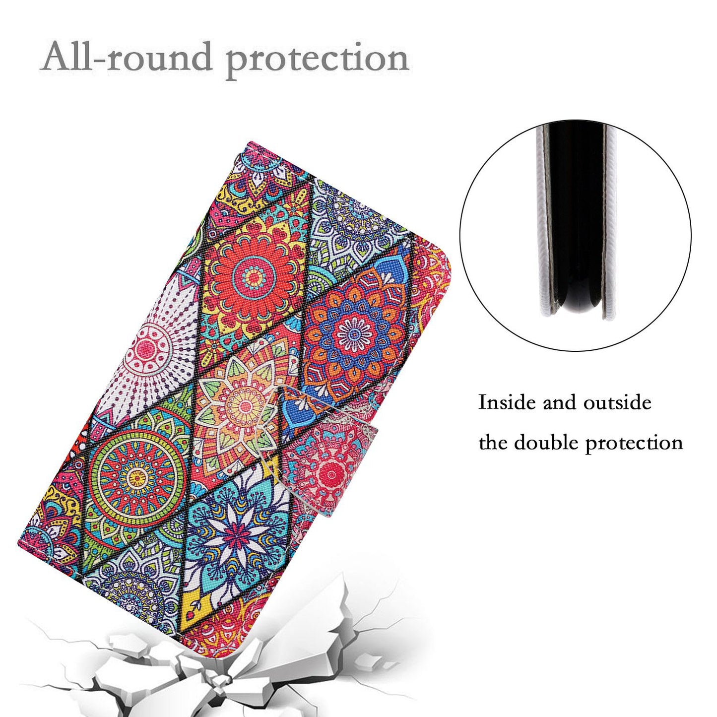 For Samsung Galaxy S24 Case PU Leather Pattern Printing Wallet Stand Phone Cover - Rhombus / Totem