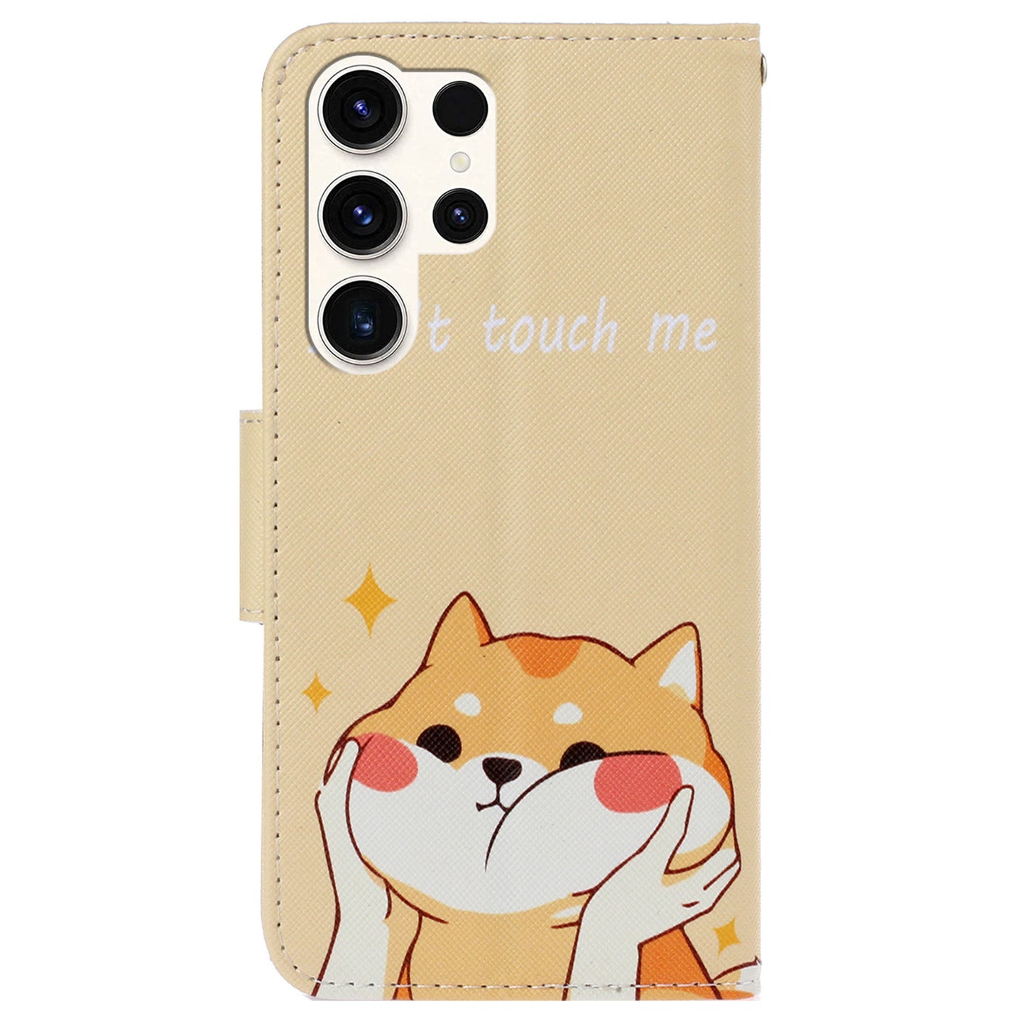 For Samsung Galaxy S24 Ultra PU Leather Case Cross Texture Phone Stand Cover with Wrist Strap - Akita Dog
