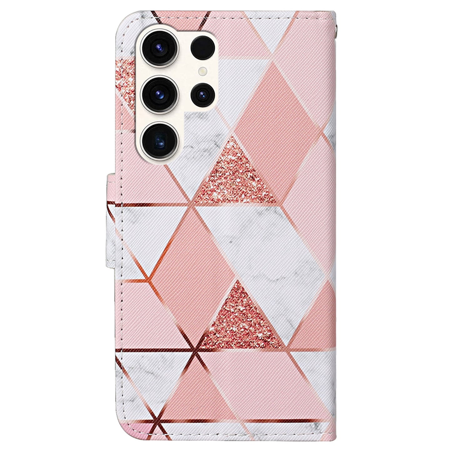 For Samsung Galaxy S24 Ultra PU Leather Case Cross Texture Phone Stand Cover with Wrist Strap - Marble Pattern