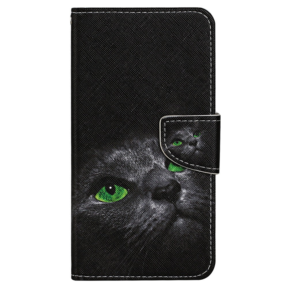 For Samsung Galaxy S24 Ultra PU Leather Case Cross Texture Phone Stand Cover with Wrist Strap - Cat