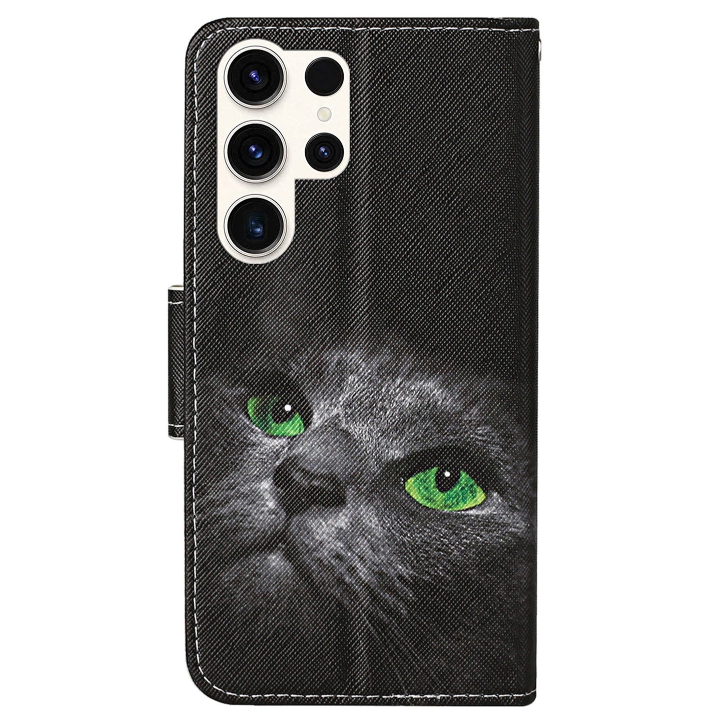 For Samsung Galaxy S24 Ultra PU Leather Case Cross Texture Phone Stand Cover with Wrist Strap - Cat