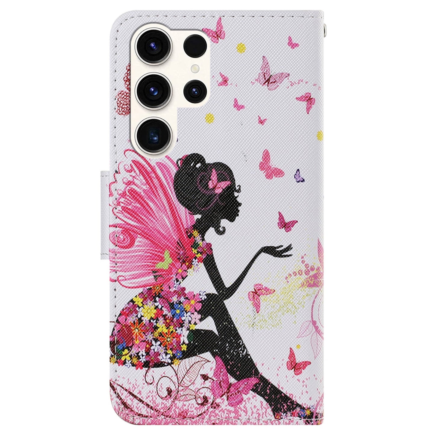 For Samsung Galaxy S24 Ultra PU Leather Case Cross Texture Phone Stand Cover with Wrist Strap - Fairy