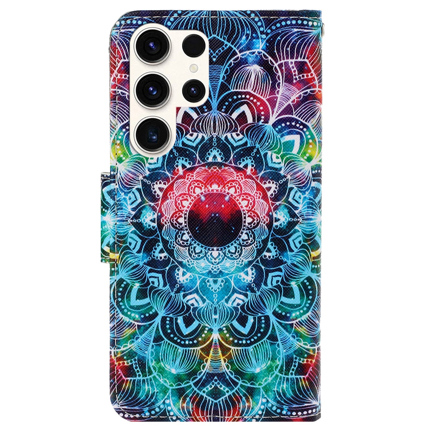 For Samsung Galaxy S24 Ultra PU Leather Case Cross Texture Phone Stand Cover with Wrist Strap - Mandala