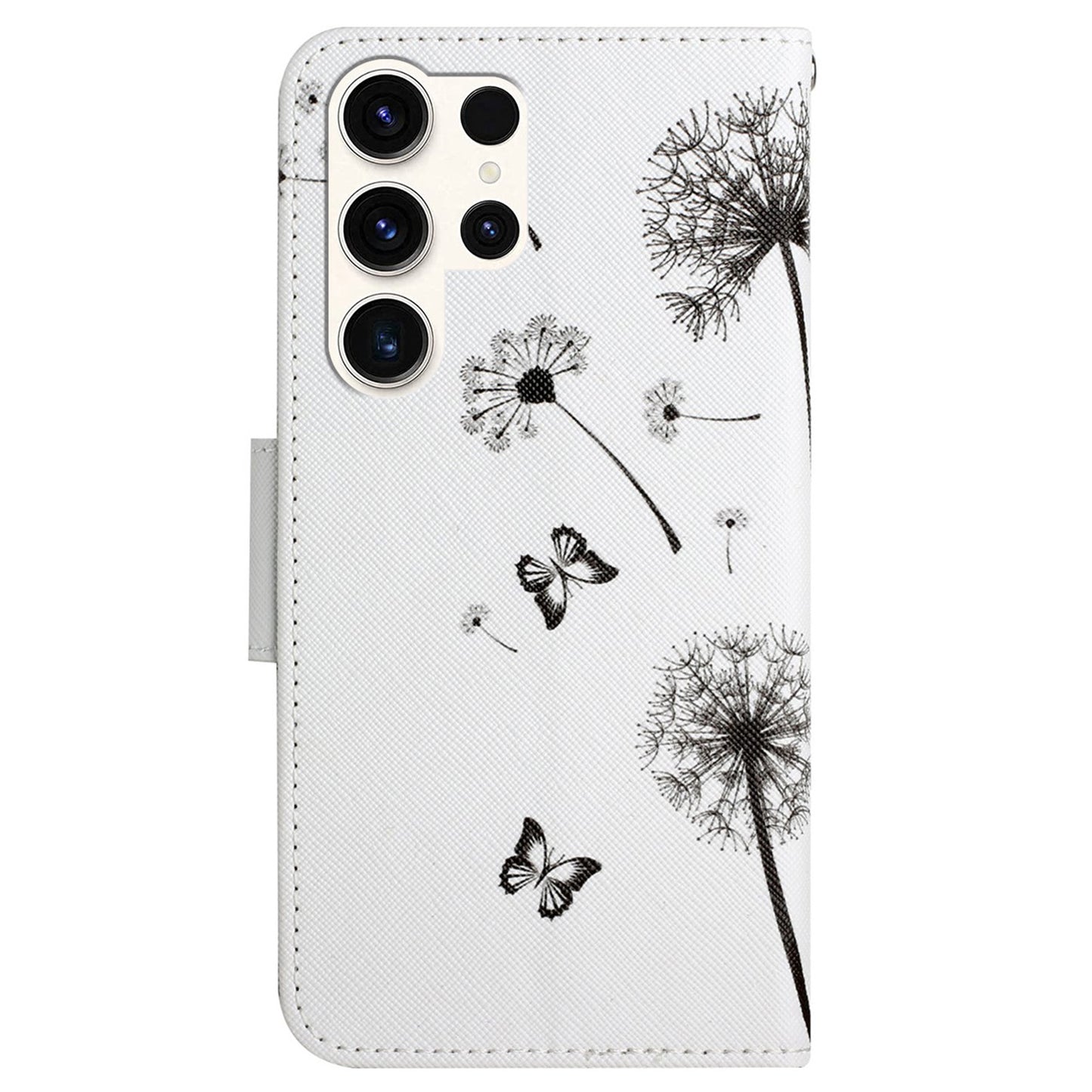 For Samsung Galaxy S24 Ultra PU Leather Case Cross Texture Phone Stand Cover with Wrist Strap - Dandelion