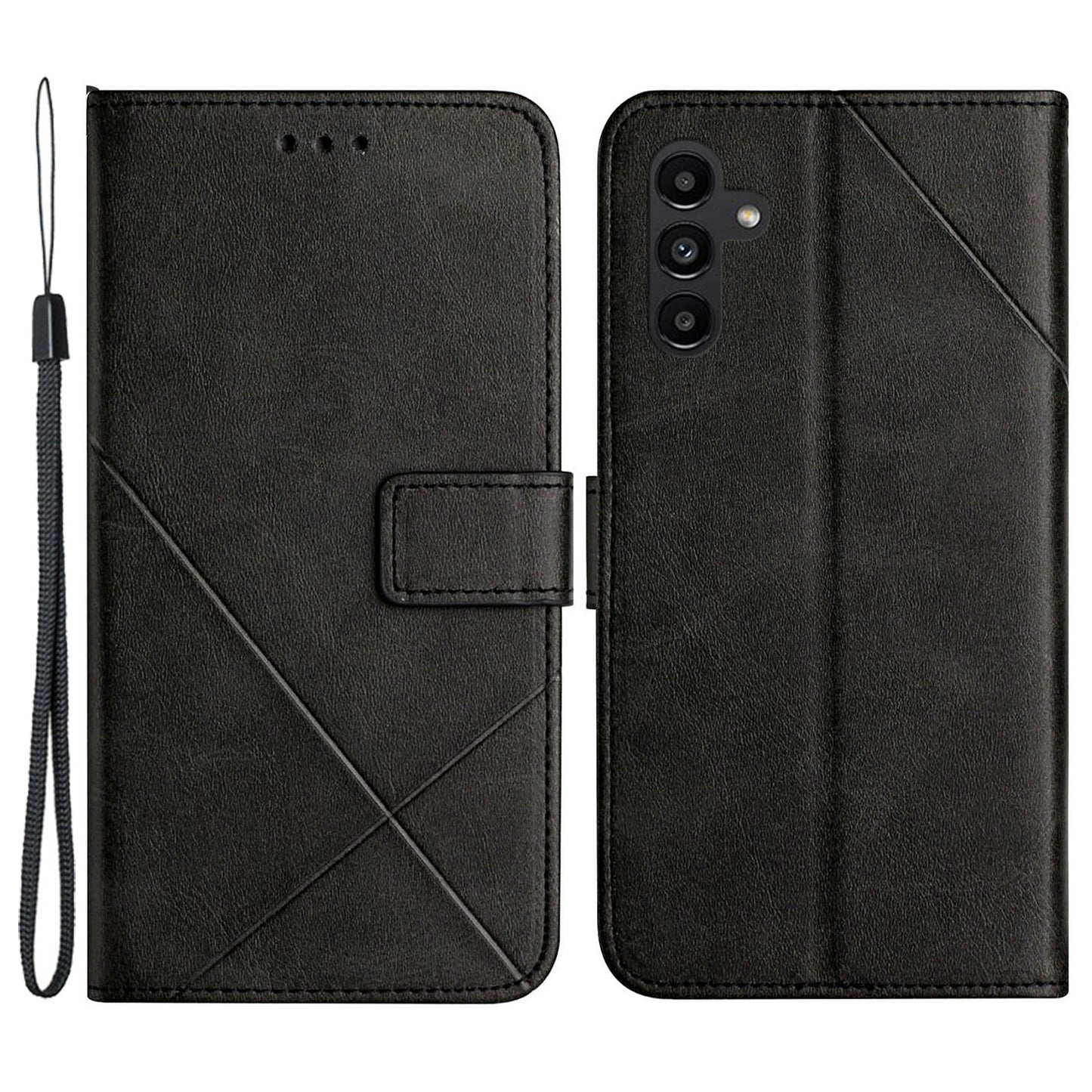 For Samsung Galaxy S24+ Case Line Imprinting Solid Color PU Leather Stand Phone Cover - Black