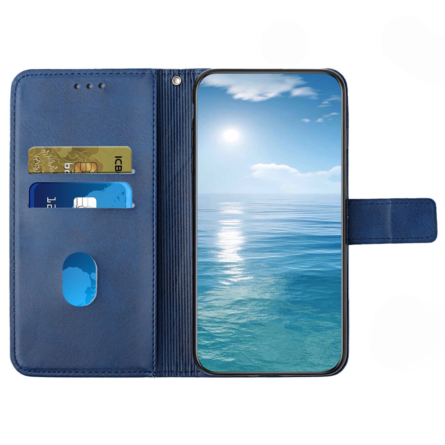 For Samsung Galaxy S24+ Case Line Imprinting Solid Color PU Leather Stand Phone Cover - Blue